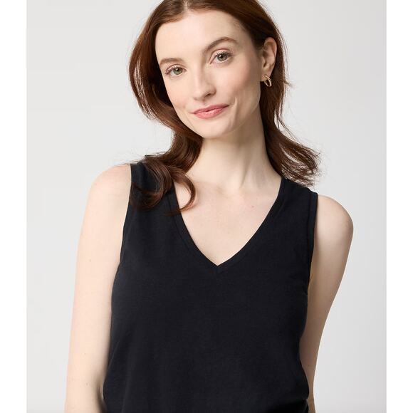 J.Crew Slub Cotton V Neck Tank Top Black Basics Lightweight Relaxed Medium NWT - Picture 2 of 10
